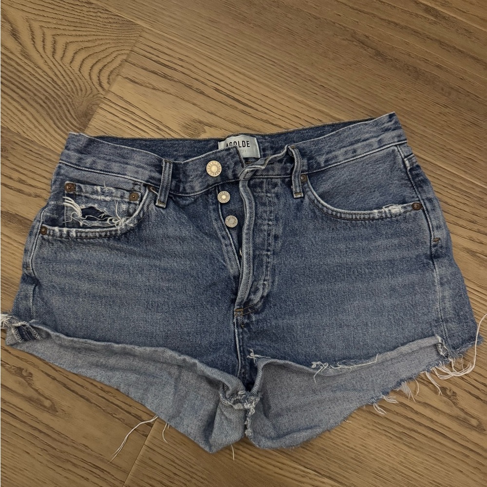 Agolde Parker Blue Jean Shorts High-Waisted Distressed